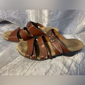 Nicole Andes faux leather slip on sandals with Velcro straps